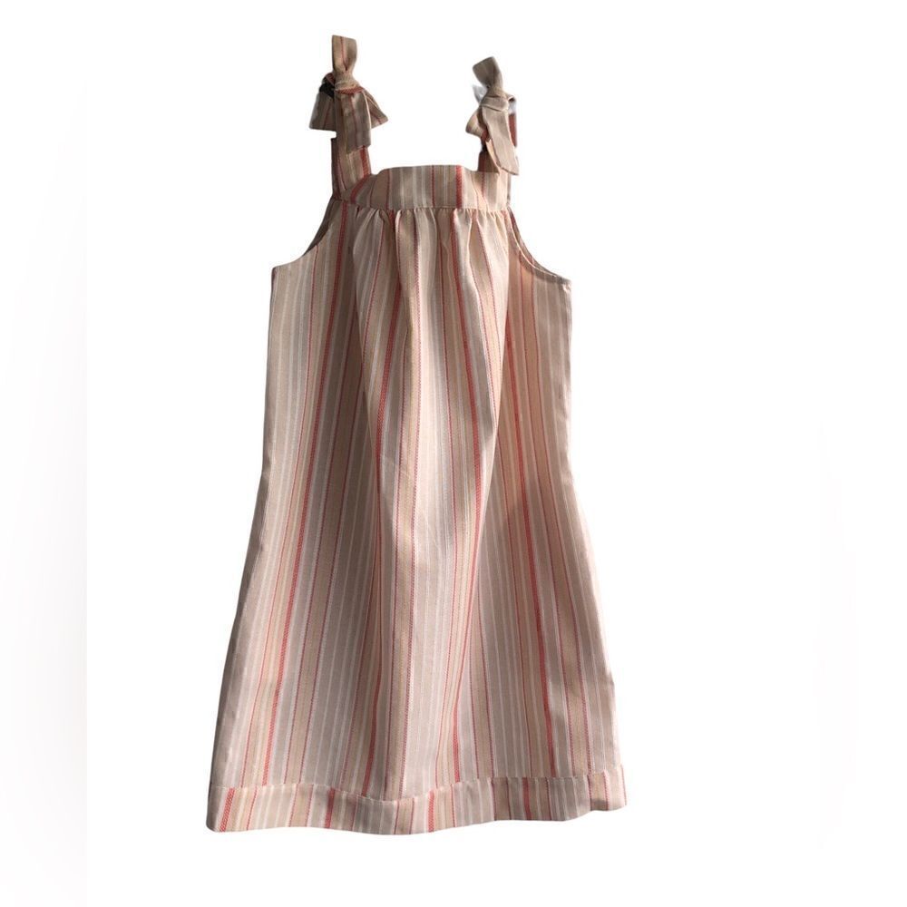 NWT GIRLS Copper Key Pillow-Case Dress in Beige Mauve Orange White Lines Size: S